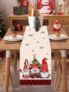 1 pieza Camino de mesa de Gnomo navideño, Gnomo navideño retro con diseño de árbol de Navidad a cuadros rojos, adecuado para decoración de mesa de sala de estar navideña, regalo de Navidad, Feliz Año Nuevo 2026, suministros de decoración de invierno