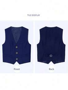 四件套青少年男童正装套装，包括马甲、裤子、领带和领结。 - 藍色 - 查看 2