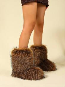 新款冬季保暖时尚休闲毛茸茸靴，女士保暖内衬防滑雪地靴，中筒长度，适合圣诞节和万圣节