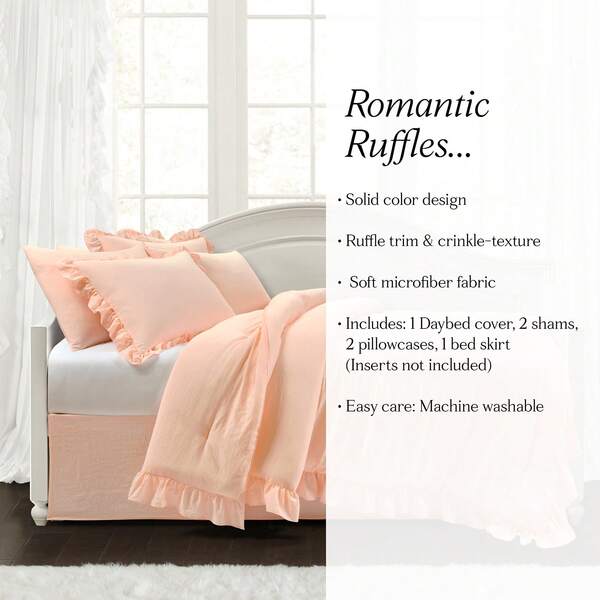  Lush Decor Reyna Ruffle Daybed 6 Piece Set 68" W X 92" L, Blush - Pink Bedding Set - Daybed Comforter Set - Ruffled Bedding - Coquette Decor Halloween-Fall Decor-Room Decor