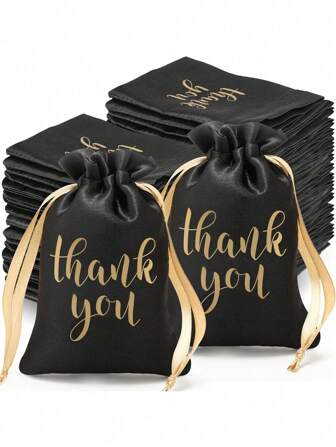 10pcs Black Satin Gift Bags, 4" X 5.5" Drawstring Jewelry Pouch For Wedding Bridal, Party, Birthday, Holiday Decoration, Drawstring Pouches