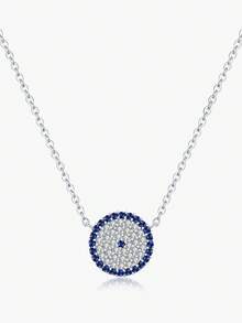 MODIAN 925纯银经典圆眼吊坠项链闪亮全锆石链条项链女士珠宝 - 銀色 - 查看 1