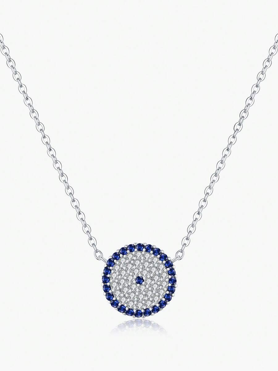 MODIAN 925纯银经典圆眼吊坠项链闪亮全锆石链条项链女士珠宝 - 銀色 - 查看 1