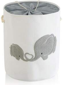 INough Cesto de Lavandería para Bebé, Cestas para la Ropa de Bebé de Lona de 58L, Cesto de Lavandería Plegable para Guardería con Cierre de Cordón, Cestas de Juguetes (Gris Elefante) - 1 - Ver 9
