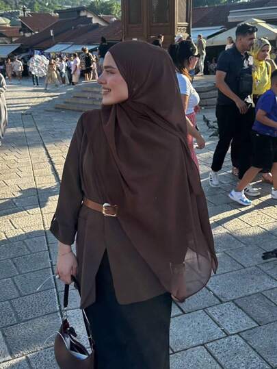 1pc Women's Solid Color Pearl Chiffon Soft Headscarf, Casual Arabic Conservative Plain Head Wrap, Suitable For Middle Eastern Daily Use For Dress