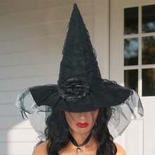 Halloween Witch Hat Gothic Wizard Hat Masquerade Cosplay Hat With Simulation Flower Decor