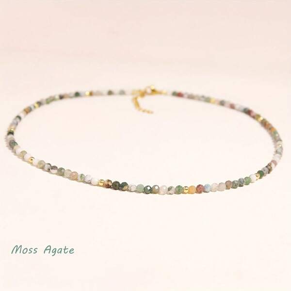1PC Natural Stone Moss Agate Faceted Pendant Necklace For Women Elegant Daily Party Jewelry