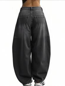 Women's Hip Hop Baggy Jeans Wide Leg Mid-Low Waist Jeans Loose Boyfriends Jeans 90s Vintage Denim Pants - 黑色 - 查看 3