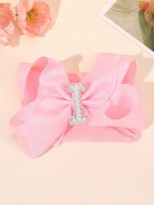 1 pièce Bandeau à nœud large de couleur unie élégante de la lettre A à Z, convient aux filles et aux bébés, serre-tête nœud perle doux, accessoire cheveux en satin, décoration de cheveux à la mode - Rose bonbon - Voir 24