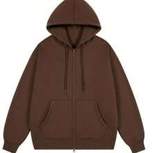 Women's Hooded Sweatshirt With Zipper Closure - Rust Brown - View 2