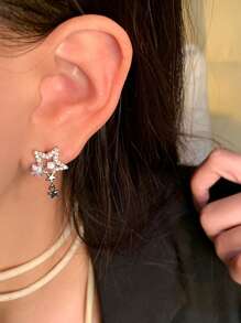 1 Par de Brincos com Borla de Estrela de Zircônia, Brincos Elegantes de Nicho de Luxo Exclusivos e Sofisticados