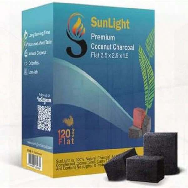 Premium Coconut Charcoal Flats For Long Lasting Burn - 120 Half Cubes (1.25MM) - Zero ASH & Low Odor