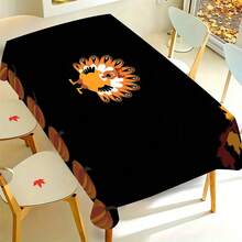 1/20pcs Autumn Thanksgiving Tablecloth, Luxurious Black Background Embellished With Orange Pumpkin And Cute Turkey Pattern Autumn Tablecloth, Suitable For Restaurant, Kitchen, Thanksgiving Decoration, Holiday Party Essential, Perfect Match Home Decoration