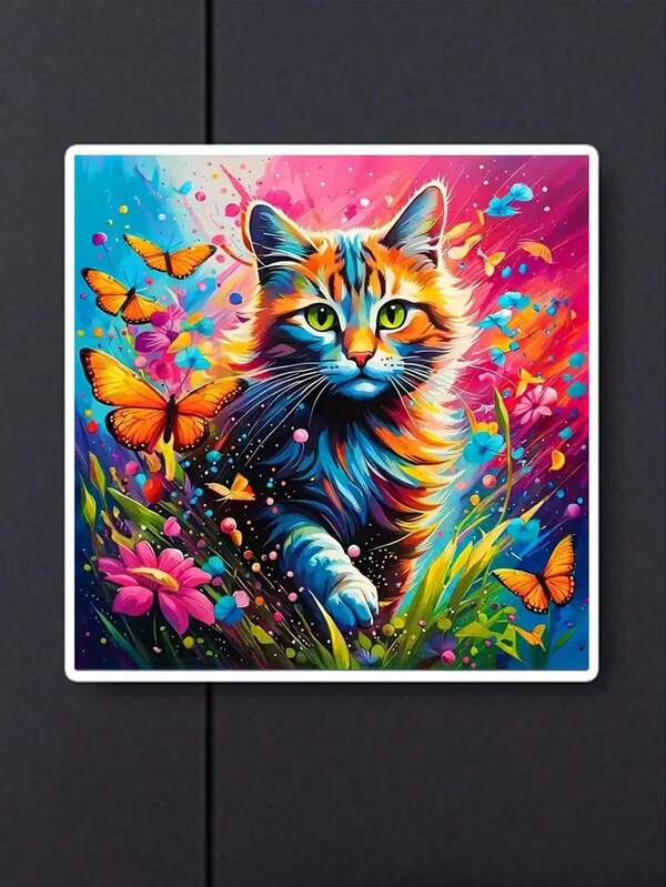 Mosaïque de diamants en forme de cercle complet, motif animal chat, peinture de diamant papillon coloré, décoration d'intérieur artisanale cadeau