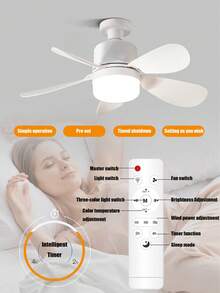 1pc White LED Lighting Ceiling Fan, 5-Blade Design, Equipped With E27 Bulb, Supports Lighting Brightness And Wind Speed Adjustment, Suitable For Living Room, Bedroom, Office, Kitchen, Dining Room And Other Spaces. - Multicolor - View 8