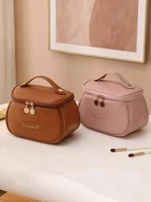 1PC Multi-Functional Travel Makeup Bag Waterproof Make Up Pouch Large-Capacity Cosmetic Storage Bag Portable Beach Bag Double-Layer PU Leather Cosmetic Bag Gift Bags Bathroom Toiletry Bag Ladies Travel Cosmetic Organizer Double-Layer PU Leather Material, Large-Capacity, Multi-Functional,