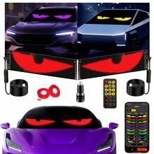 Decoraciones navideñas-Luz LED de ojo para parabrisas de coche 1/2 juegos, 9,2 * 37,4 cm, ojos led para auto, panel de pantalla LED flexible, luz de ojo de diablo de parabrisas de camión con control remoto Bluetooth - ojos de diablo1664-9,2 * 37,4 cm-2uds - Ver 2