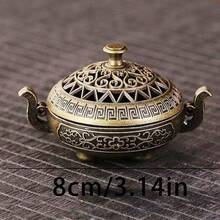 Queimador de incenso com tripé oco de 1 peça, porta-incenso de metal vazado para aromaterapia interna, decoração de casa, cerimônia do chá chinesa, santuário doméstico, acessório para sala de estar, mini aquecedor de incenso - Marrom Claro - Ver 3