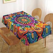 1pc Bohemian Mandala Tablecloth - Vibrant Multicolor Rectangular Polyester Fabric, Suitable For Restaurant, Kitchen, Picnic Decor And Gifts, Durable Woven Decorative Tablecloth, Kitchen Dining Table Accessory, Woven Textile - Multicolor - View 7