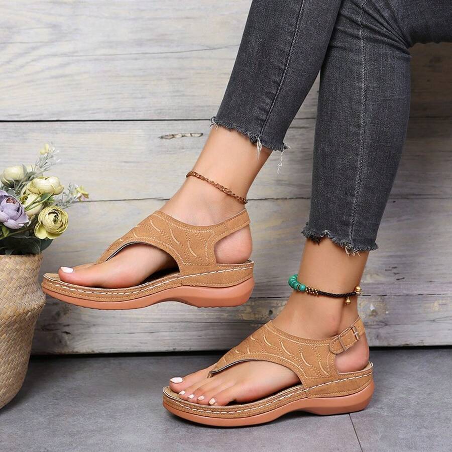2025 Roman Style Summer Sandals For Women; One Buckle Sandal; Flat Sandals - Black - View 1
