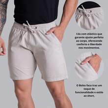 Men's Simple Casual Twill Shorts With Pockets And Drawstring Bermuda Shorts - Xám - Xem 7
