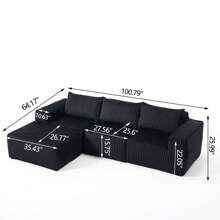 Modern Minimalist Modular Sectional Sofa, L-Shape Upholstered Cloud Couch With Deep Seats, Right Facing Chaise For Living Room-Black - 黑色 - 查看 3