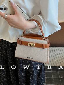 low tea Túi xách nữ mùa hè mới, họa tiết vải thiều, túi đeo chéo thời trang có dây đeo điều chỉnh được, túi đeo vai đơn màu trơn cao cấp với phụ kiện kim loại, thích hợp cho công sở. - Nhiều màu - Xem 5