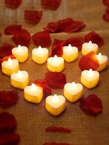 6/12/24件套明亮浪漫心形LED蜡烛套装，浪漫装饰，情人节装饰，无焰浪漫氛围LED茶蜡，适用于情人节、周年纪念日、婚礼、生日派对装饰