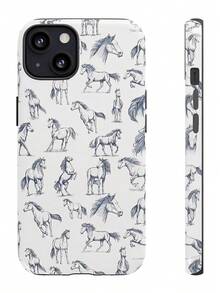 Blue Hand - Drawn Horse Patterns Two-In-One Matte Texture Phone Case Suitable For Compatible With Iphone17,16, 15, 14, 13, 12, 11, PRO MAX,PLUS,As Well As , Galaxy S21/22/23/24/25 Ultra/FE+,NOTE20 Ultra,A71/56/55/54/53/52/36/34/26/25/23/16/15/14/13/06 - 彩色 - 查看 6