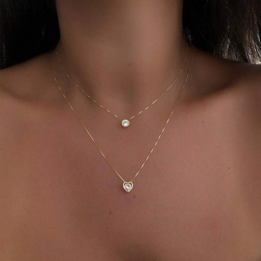 Necklace Hot-Selling Fashion Multi-Layer Heart Water Drop Pendant Vintage Women's Collarbone Chain - X1453A - 查看 1