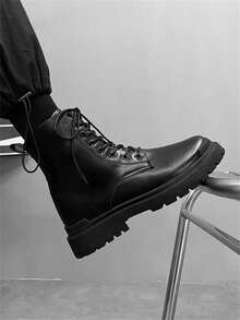 2025年秋冬新款男士低帮靴复古工作鞋厚底增高百搭皮鞋 - 黑色 - 查看 6