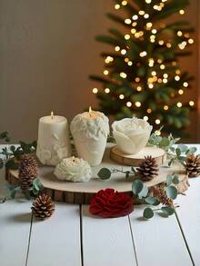 Nordic Art Scented Candles, Creative Home Fragrance Souvenirs, Rattan Floral, Peony Flower Shaped Candle Decor, Ins Style White Cylindrical Candle Decor, Suitable For Valentine's Day, Daily Use, Gifts, Weddings, Souvenirs, Picnics, Parties, Ramadan, Easter, Christmas, Halloween, Dining Table Decor, Etc. - Multicolor - View 3