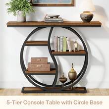 LITTLE TREE 47.24-Inch Industrial Console Table, 5-Tier Narrow Sofa Table With Multiple Storage Shelves, Rustic Brown Wood & Metal Frame, Entryway Table For Hallway, Foyer, Small Spaces - Brown - View 7