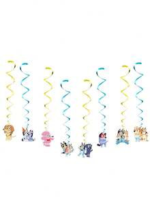 Bluey ديكور حفلة عيد ميلاد بلوي الجميلة، ديكور حفلة عيد ميلاد أو زفاف بانر ملون مع أعلام وهدايا بشخصيات كرتونية من بينجو هيلر وكوكو