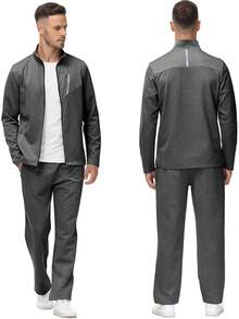 Men's Tracksuits Set Long Sleeve Casual Full Zip Running Sports 2 Piece Outfits - B-dark Grey - View 4