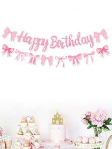 1 Set Pink Bow Sparkly "Happy Birthday" Banner, Decoration For Girls Party Background,Happy Birthday Bows Garland Banner, Glitter Pink Happy Birthday Bow Decorations For Girls, Pink Birthday Party Supplies,1st Birthday Party Banners, Bridal Shower Party Decorations, Room Home Bedroom Living Room Wedding Outdoor Decor,
