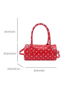 Fashionable Polka Dot Women's Boston Handbag, Stylish & Versatile Cylindrical Tote Bag, Lightweight Women's Shoulder Bag - Red - View 3