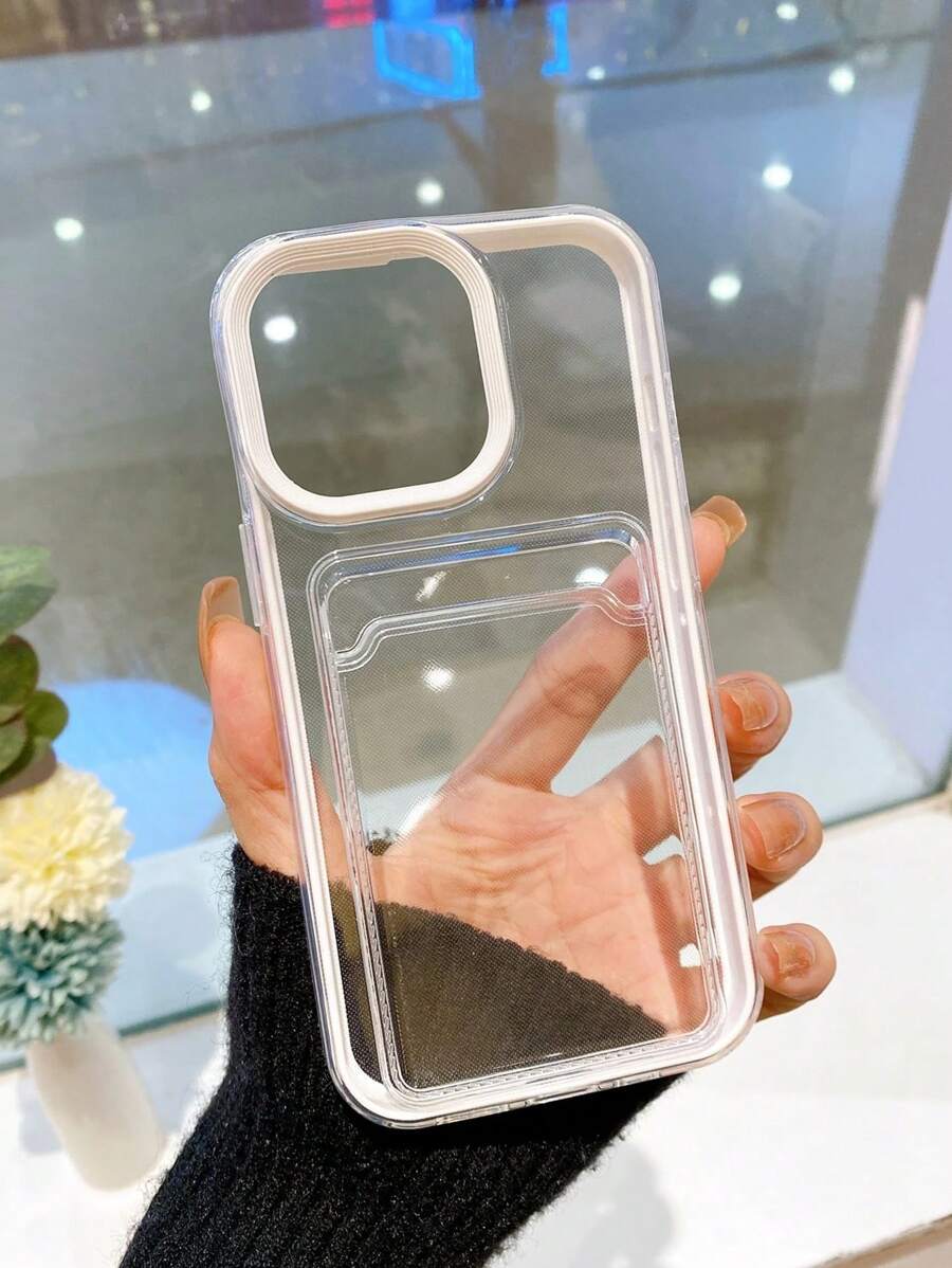 Apple Compatible With IPhone, 2-In-1 Card Slot TPU Phone Case - Soft Shell, Can Hold Cards & Coins, Anti-Fall, Sweat-Proof, Fingerprint-Proof, Wear-Resistant, No Fading Waterproof Shockproof Scratch Resistant - White - View 1