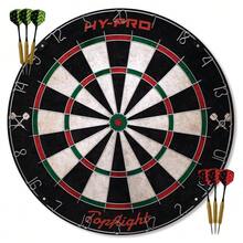 Hy-Pro Topflight Dartboard - Dart Board Set, 6x 18g Steel Tip Darts, Staple Free Bulls Eye - Black - View 1