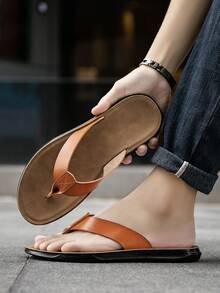 Dép xỏ ngón đế bằng thời trang nam mới cho kỳ nghỉ bãi biển, dép xăng đan dùng được trong nhà và ngoài trời, mùa hè - Màu vàng nâu - Xem 6