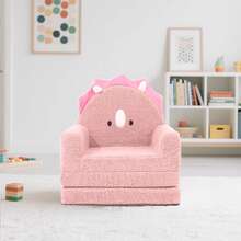 Kids Couch, 2-In-1 Convertible Soft Sherpa Fabric, Toddler Chairs Comfy 1-5 Years Old, Cartoon Animal & Crown Design, Toddler Furniture For Bedroom And Playroom, Bear, Medium - Khủng long hồng giảm giá 70% - Xem 4