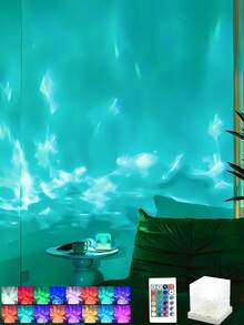 3D Wave Aurora Ceiling Projection Light, 16-Color Gradient LED Night Light, USB Powered With Remote Control, Suitable For Bedroom, Office, Bar And Restaurant Ambiance, Home Party Decor, Christmas, Halloween, Thanksgiving Gift - Square Glass Water Pattern - View 13
