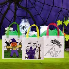 12pcs Halloween Theme Coloring DIY Tote Bag Set, Includes Pumpkin, Witch And Other Fun Patterns, Handmade Painting And Coloring, Creative Craft, Party Favor Bags, Holiday Gift Bags, Halloween, Party Decor - Multicolor - View 6
