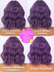 SMILCO 14-Inch Purple Wavy Wig For Women With Straight Bangs To Make Your Face Look Smaller. Medium-Length Hair Is Fluffy And Natural. Fashionable For Daily Outings - Màu tím - Xem 5
