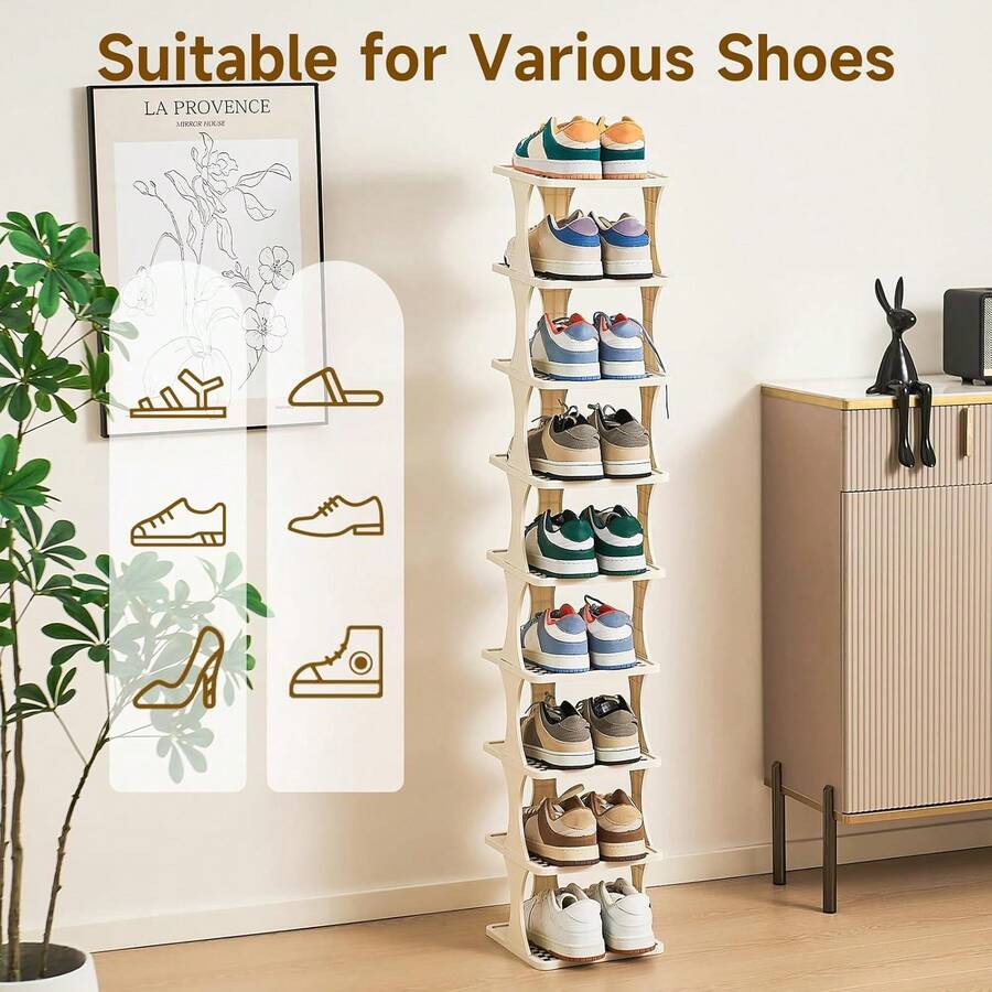 AMANKA Shoe Rack Tower 9 Tiers DIY Narrow Stackable Free Standing Skinny Shoes Cubby Storage Shelf Organizer For Entryway Hallway Garage,Stackable Shoe Rack Standing Shoe Organizer Small Shoe Shelf For Small Spaces And Narrow Spaces Plastic - trắng - Xem 1