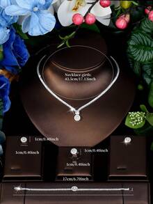 1 套简约立方氧化锆圆球装饰首饰套装，适合女性日常配饰 - 銀色 - 查看 10