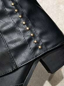 2025 Autumn/Winter New Fashionable Versatile Retro Rivet High Shaft Boots, French Style Women's Boots, Versatile Western Cowboy Boots, Riding Boots, Petite Long Boots - Black - View 6