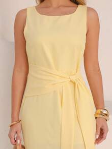 Women's Dress With Sophisticated Fit And Front Knot Knot Knot At The Front - 奶油黃 - 查看 5