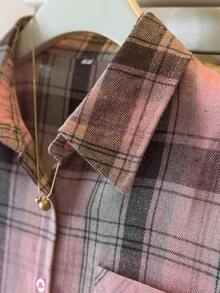 YUXIN Retro American Plaid Long Sleeve Shirt For Women, Chic Loose Fit Casual Blouse With Design Details, Suitable For Spring And Autumn