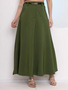 Women's Long Round Skirt Tailored Oxford Fashion Evangelical Casual Basic Winter High Waist Elegant - 軍綠色 - 查看 1